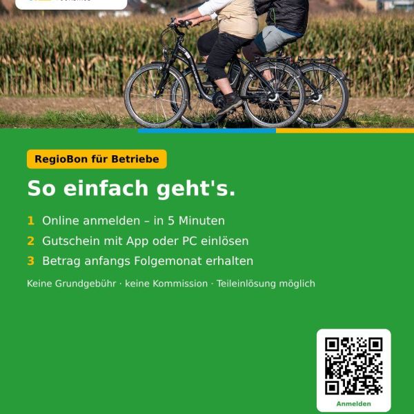 So einfach werden Sie Einlösestelle.

RegioBon-Gäste bringen neue Kundschaft in Ihren Betrieb – ohne Fixkosten.

1 Anmeldung über den QR-Code im Bild oder per Mail
2 Einlösen per App oder PC
3 Auszahlung anfangs Folgemonat

info@egerkingentourismus.ch
https://www.egerkingentourismus.ch/regiobon/

#Egerkingen #RegioBon #Gäu #Gutschein #Gewerbe